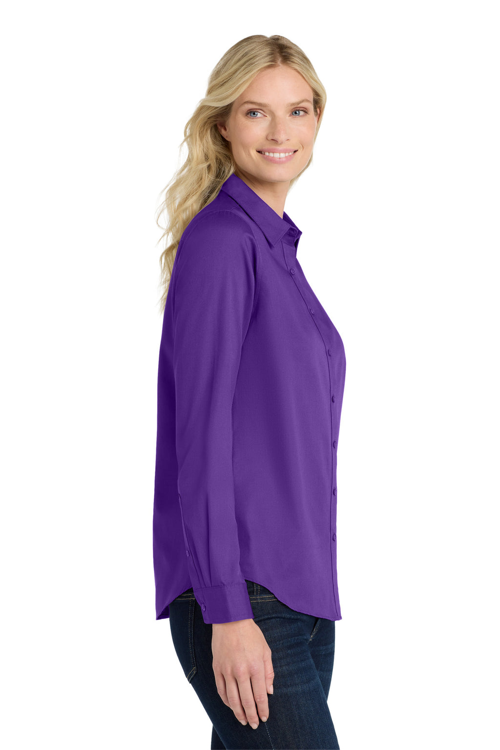 Port Authority Women's Long Sleeve SuperPro React Twill Shirt. LW808 - Purple - side