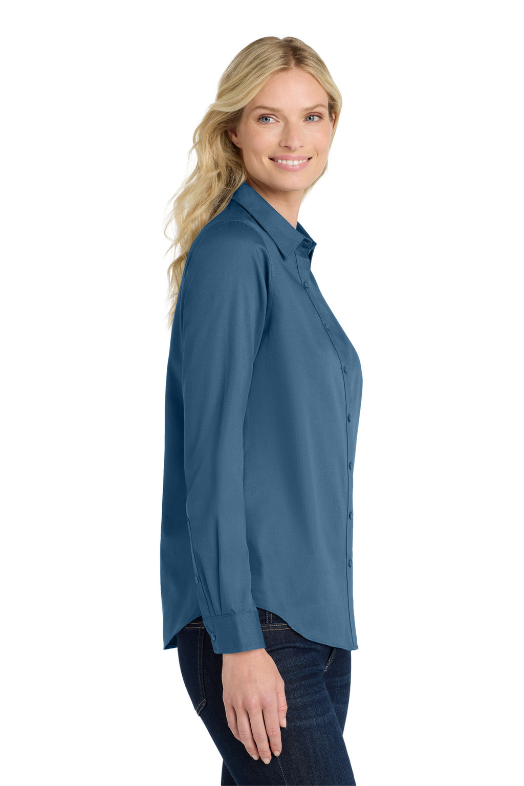 Port Authority Women's Long Sleeve SuperPro React Twill Shirt. LW808 - Regatta Blue - side