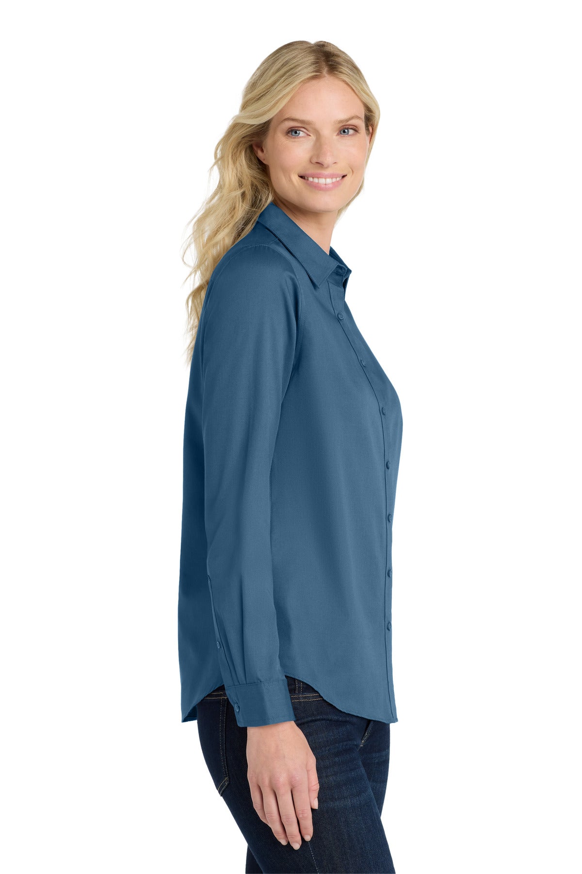Port Authority Women's Long Sleeve SuperPro React Twill Shirt. LW808 - Regatta Blue - side