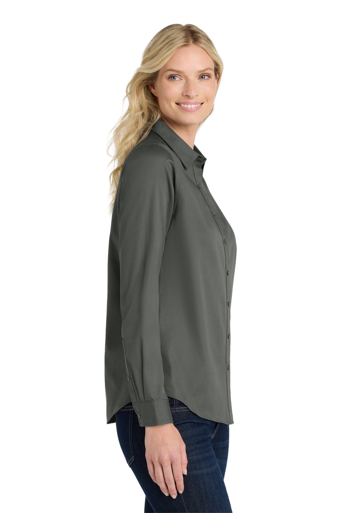 Port Authority Women's Long Sleeve SuperPro React Twill Shirt. LW808 - Storm Grey - side