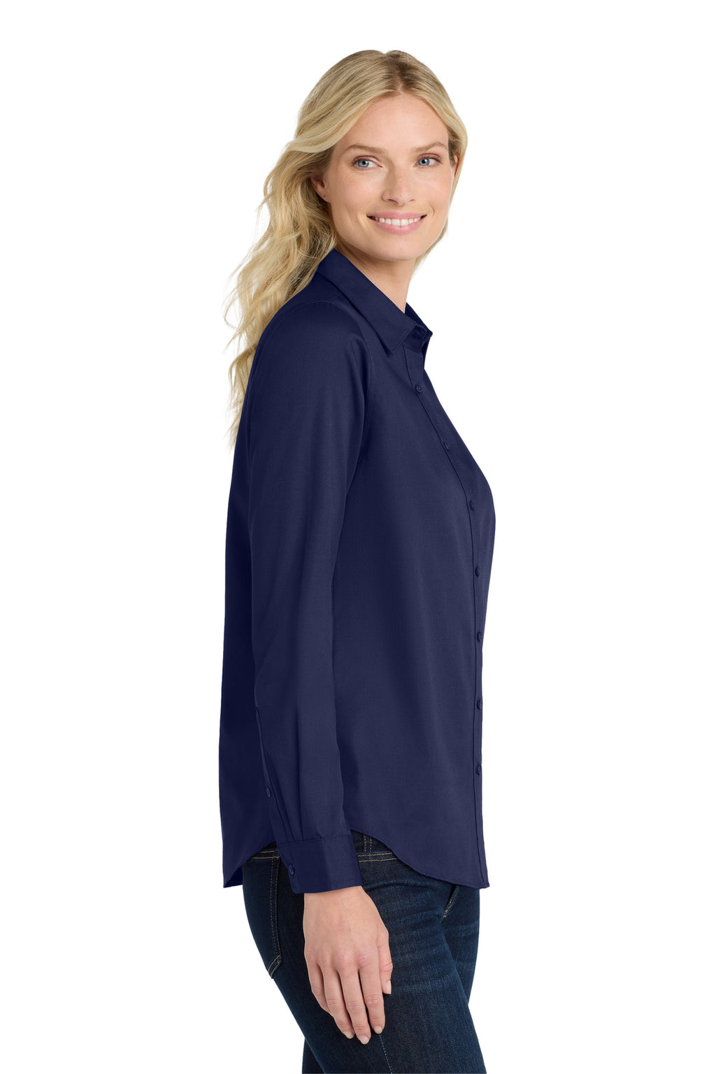 Port Authority Women's Long Sleeve SuperPro React Twill Shirt. LW808 - True Navy - side