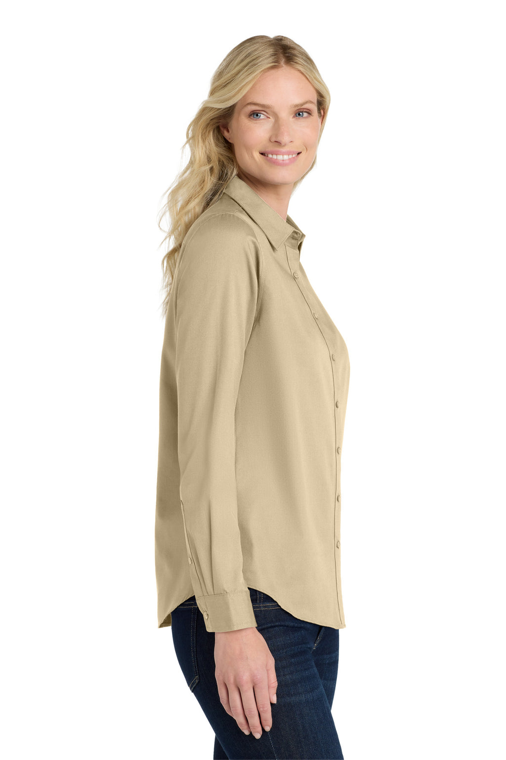 Port Authority Women's Long Sleeve SuperPro React Twill Shirt. LW808 - Wheat - side