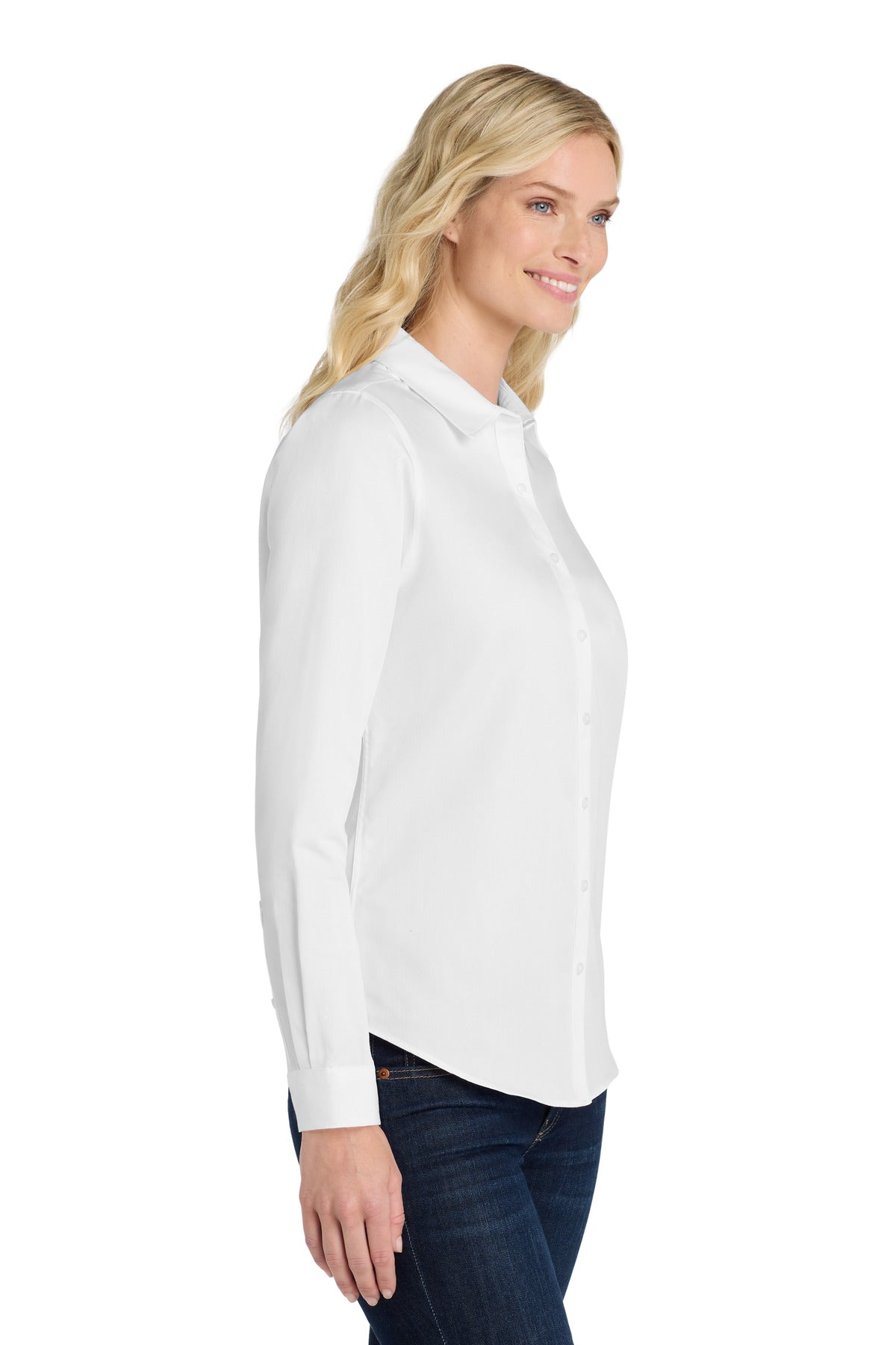 Port Authority Women's Long Sleeve SuperPro React Twill Shirt. LW808 - White - side