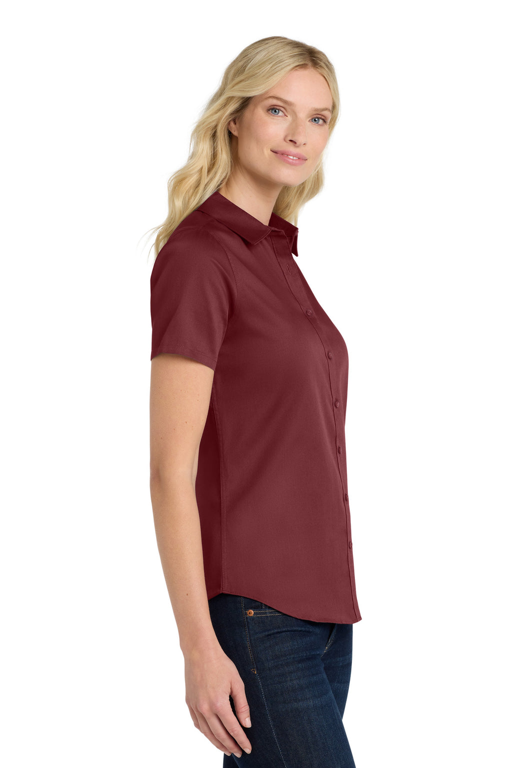 Port Authority Women's Short Sleeve SuperPro React Twill Shirt. LW809 - Burgundy - side