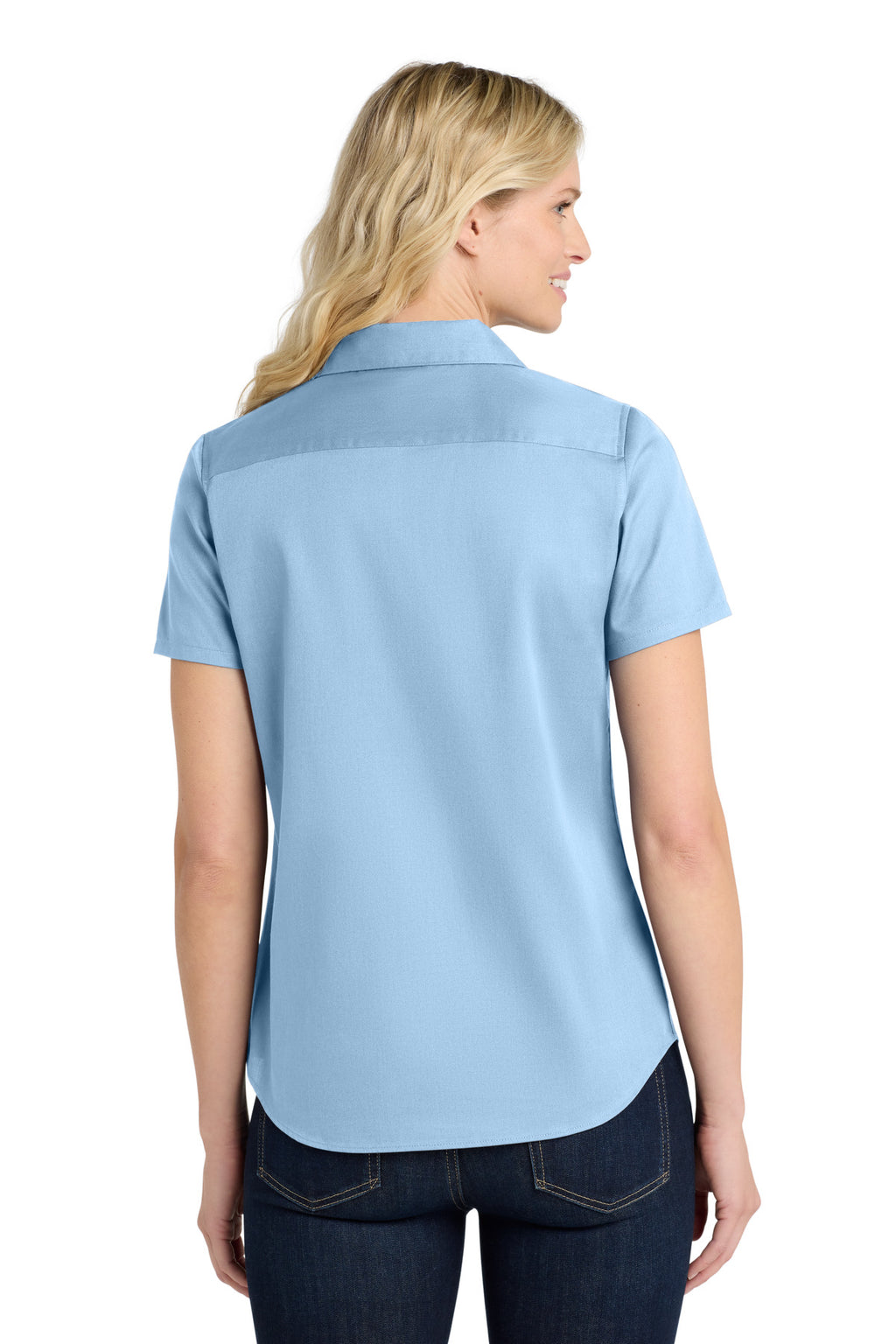 Port Authority Women's Short Sleeve SuperPro React Twill Shirt. LW809 - Cloud Blue - back