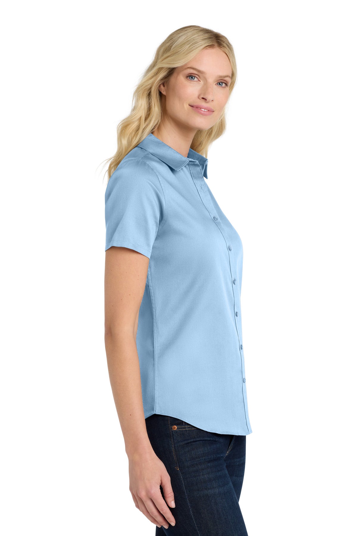 Port Authority Women's Short Sleeve SuperPro React Twill Shirt. LW809 - Cloud Blue - side