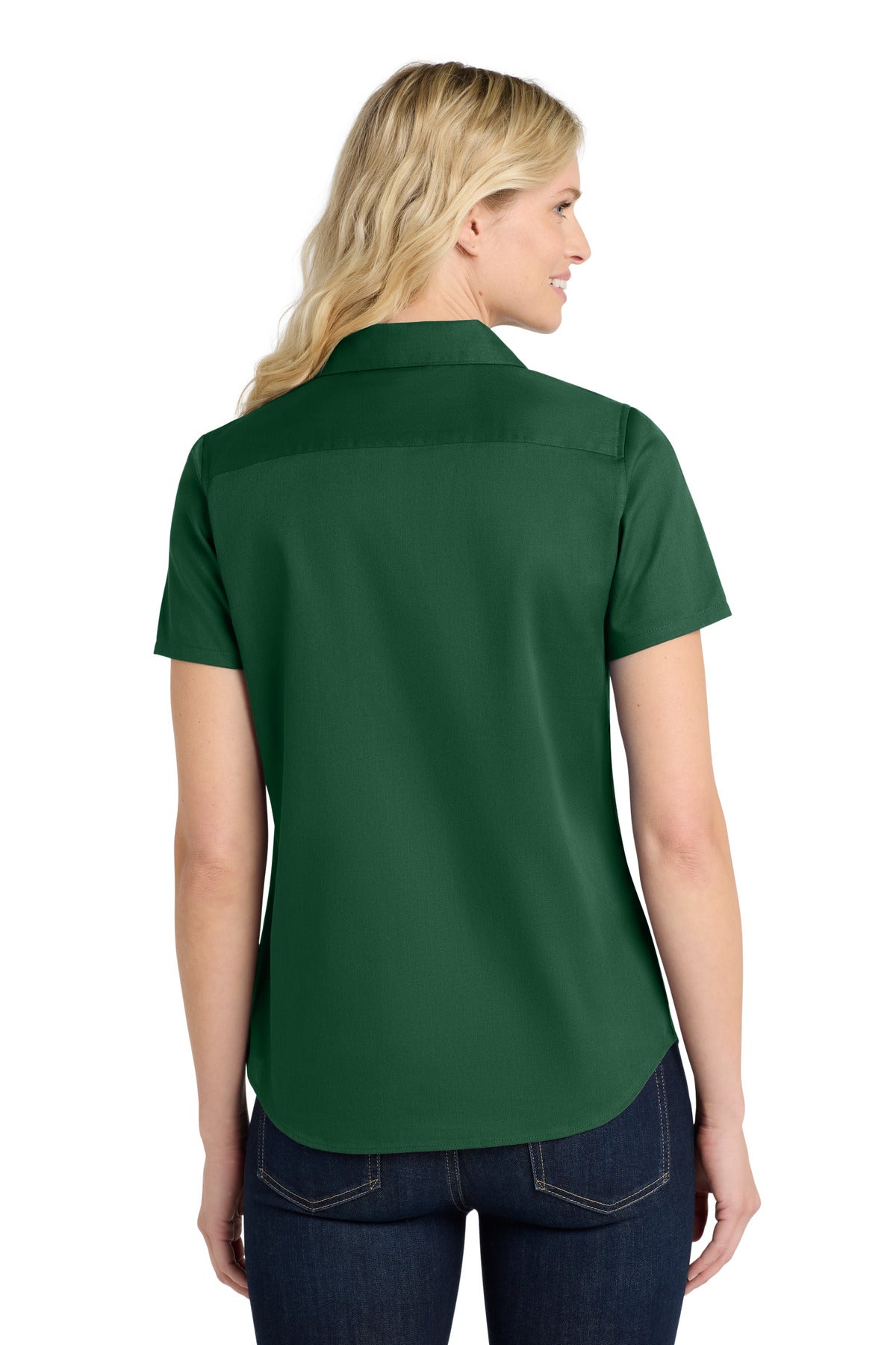 Port Authority Women's Short Sleeve SuperPro React Twill Shirt. LW809 - Dark Green - back