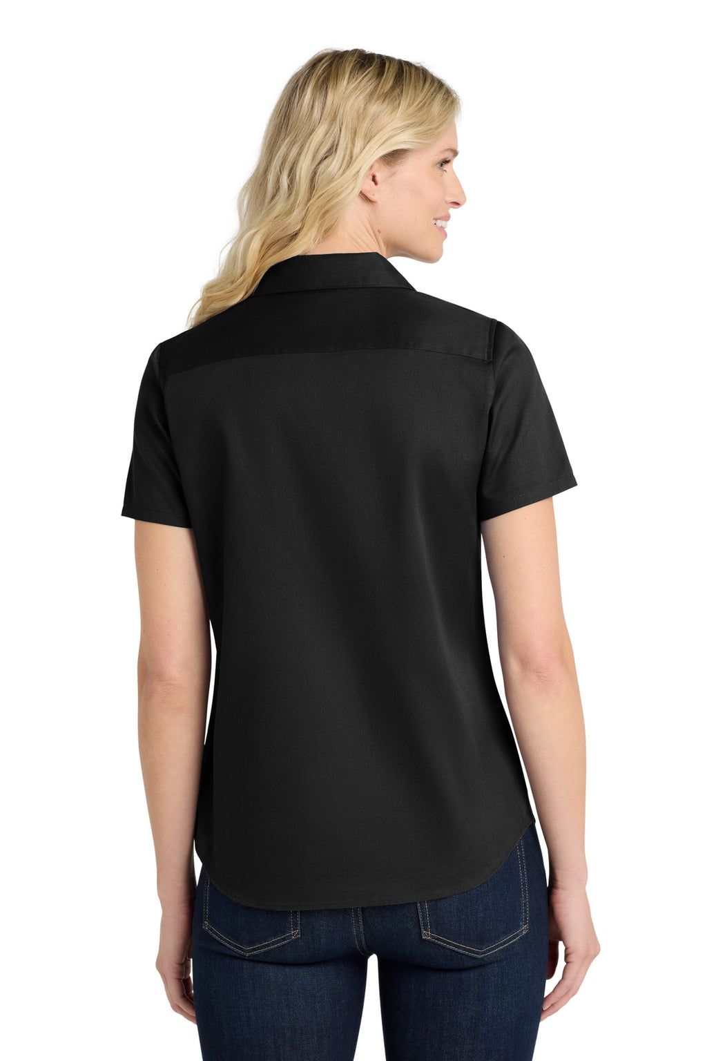 Port Authority Women's Short Sleeve SuperPro React Twill Shirt. LW809 - Deep Black - back
