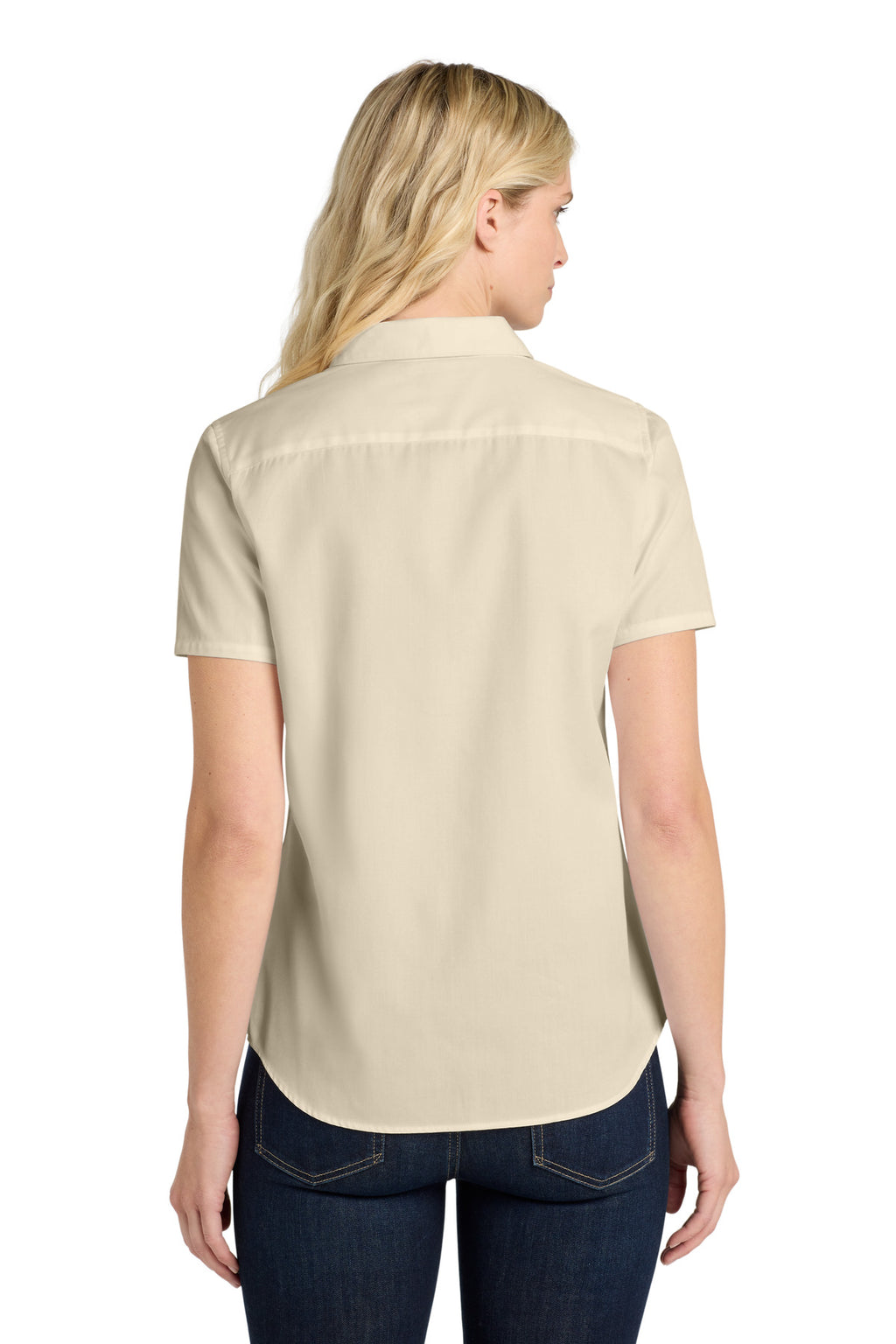 Port Authority Women's Short Sleeve SuperPro React Twill Shirt. LW809 - Ecru - back