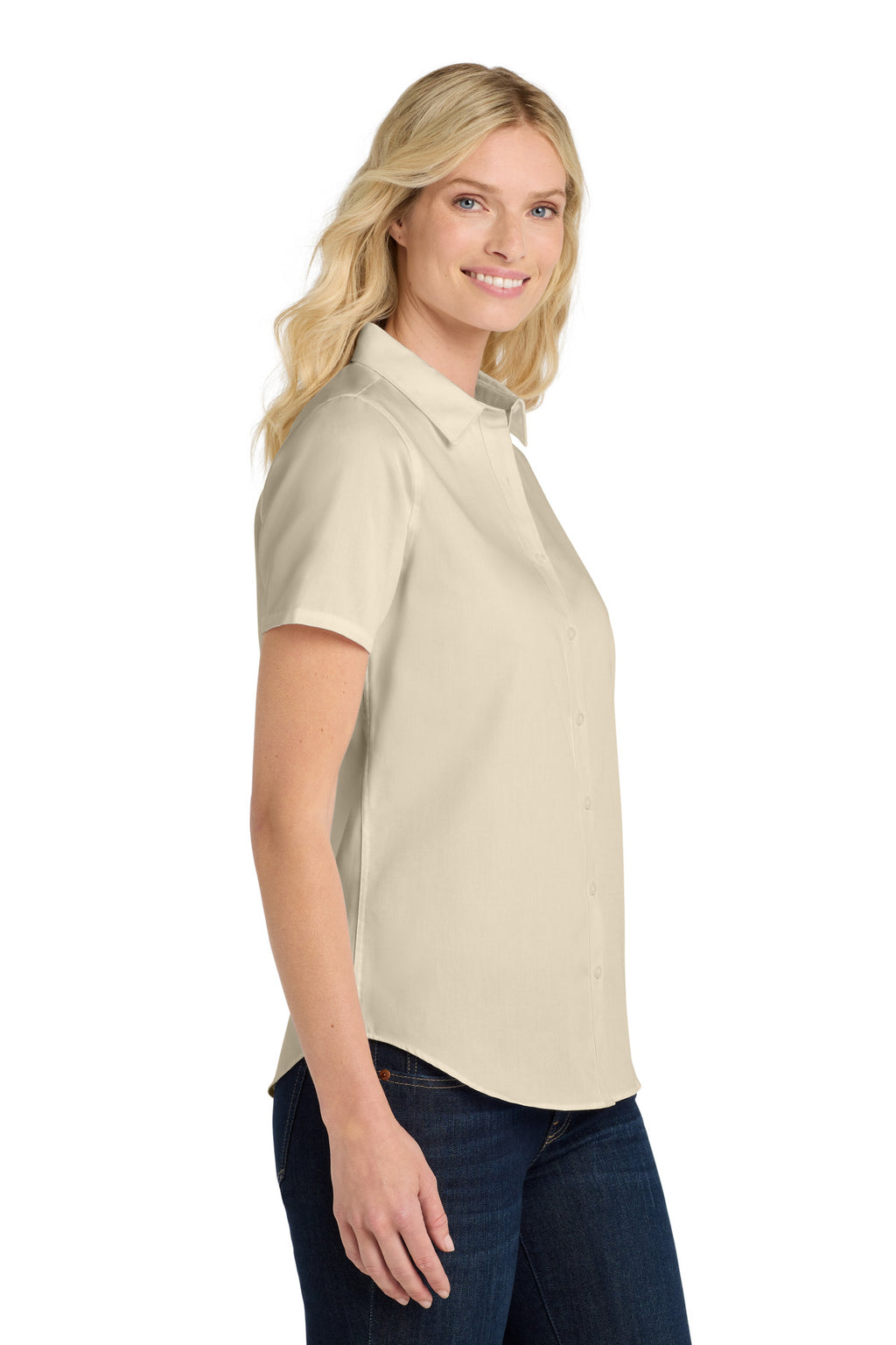 Port Authority Women's Short Sleeve SuperPro React Twill Shirt. LW809 - Ecru - side