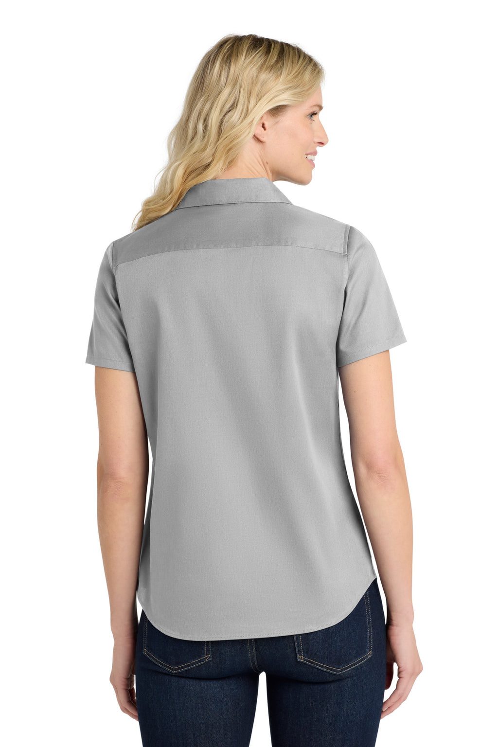 Port Authority Women's Short Sleeve SuperPro React Twill Shirt. LW809 - Gusty Grey - back
