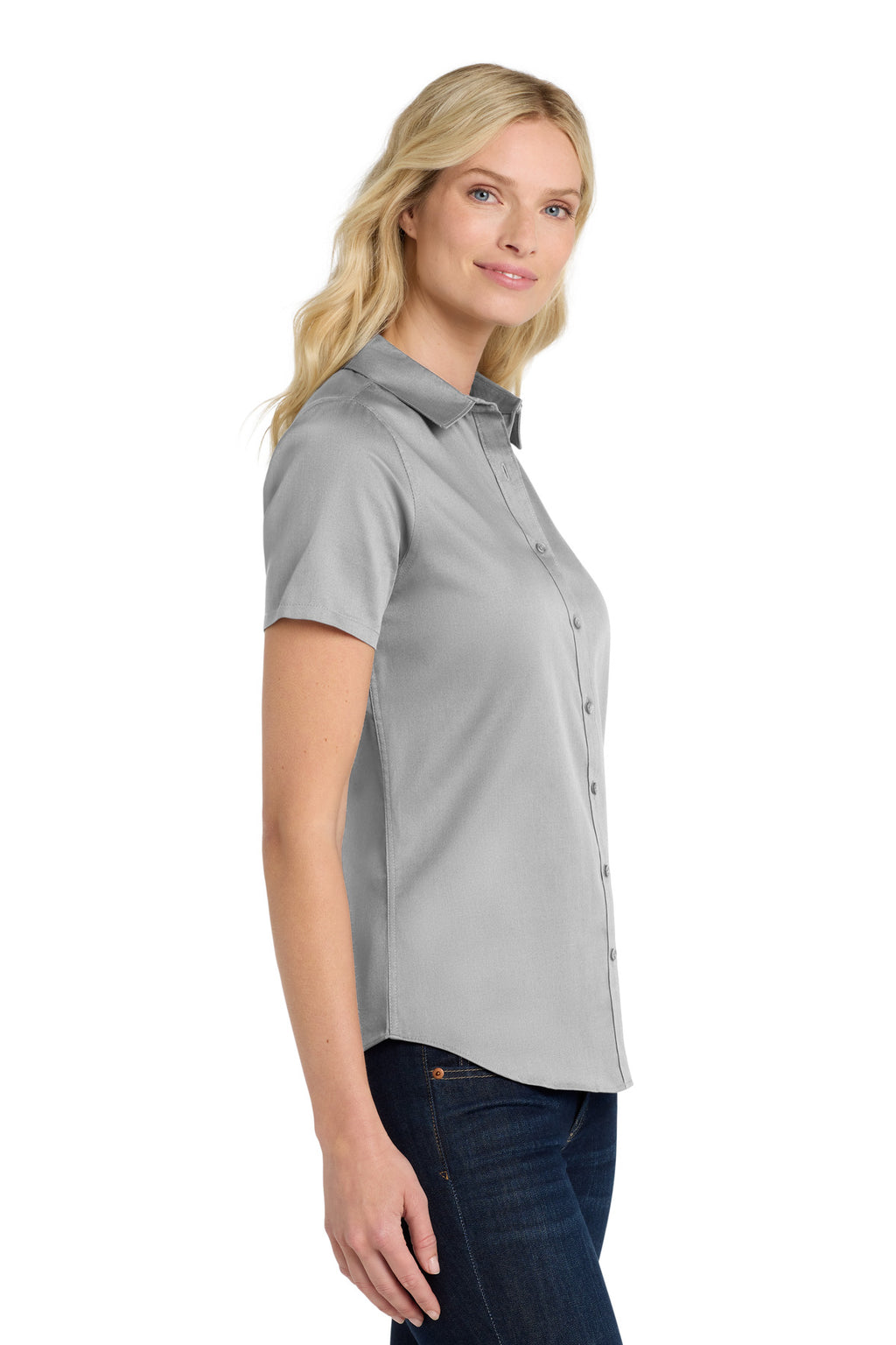 Port Authority Women's Short Sleeve SuperPro React Twill Shirt. LW809 - Gusty Grey - side