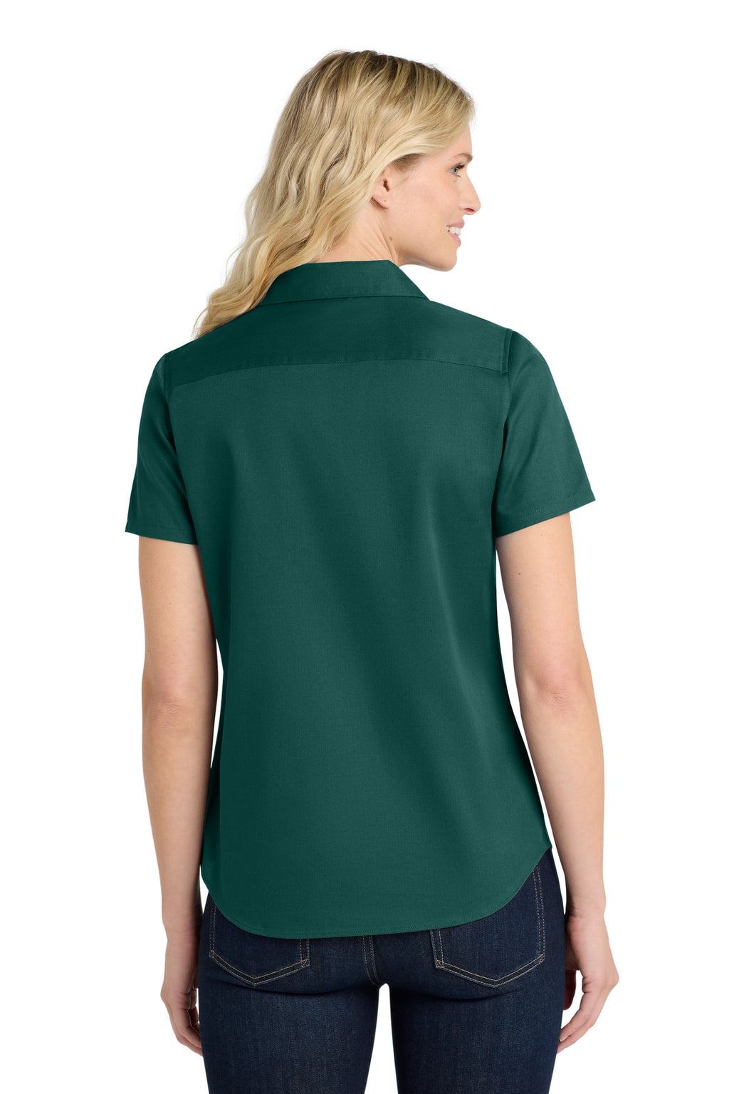 Port Authority Women's Short Sleeve SuperPro React Twill Shirt. LW809 - Marine Green - back