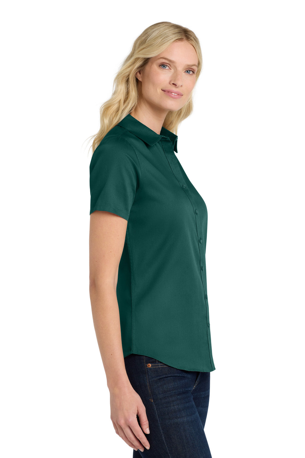 Port Authority Women's Short Sleeve SuperPro React Twill Shirt. LW809 - Marine Green - side
