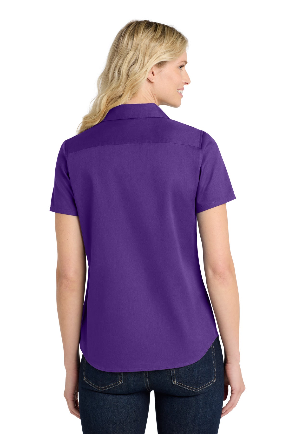 Port Authority Women's Short Sleeve SuperPro React Twill Shirt. LW809 - Purple - back