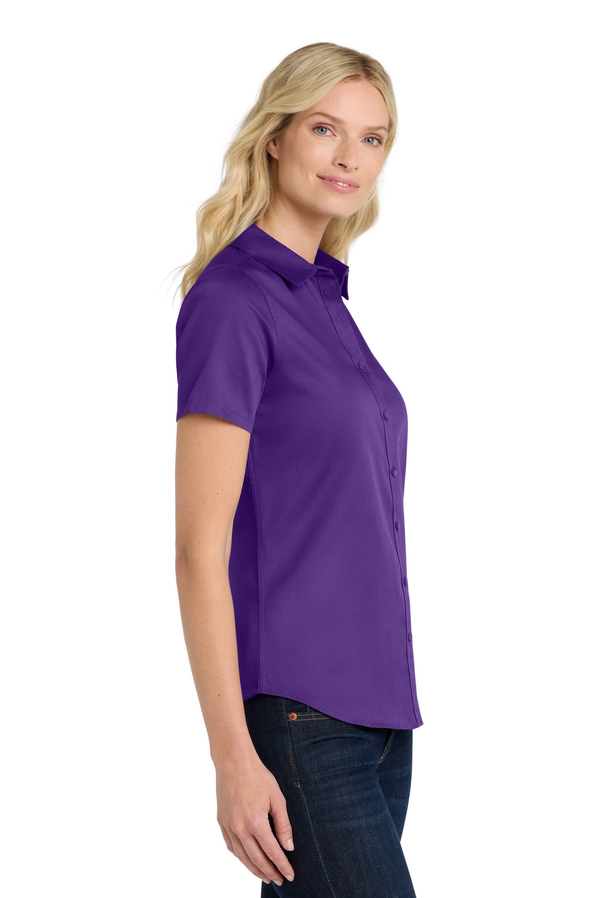 Port Authority Women's Short Sleeve SuperPro React Twill Shirt. LW809 - Purple - side