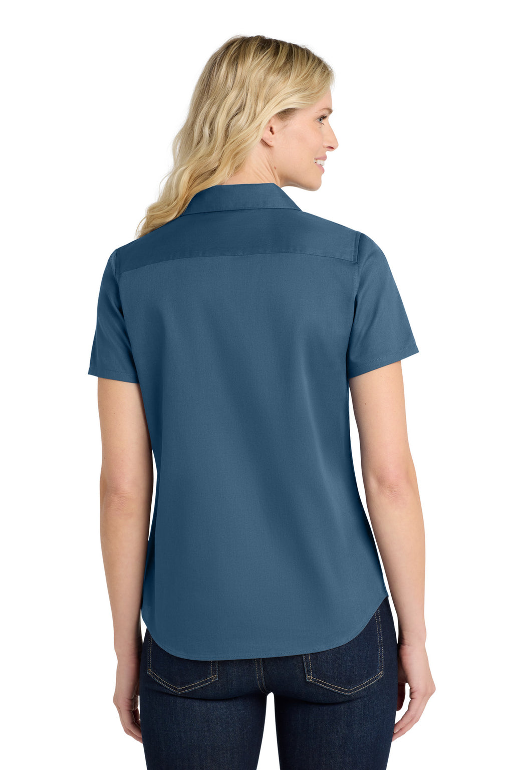 Port Authority Women's Short Sleeve SuperPro React Twill Shirt. LW809 - Regatta Blue - back