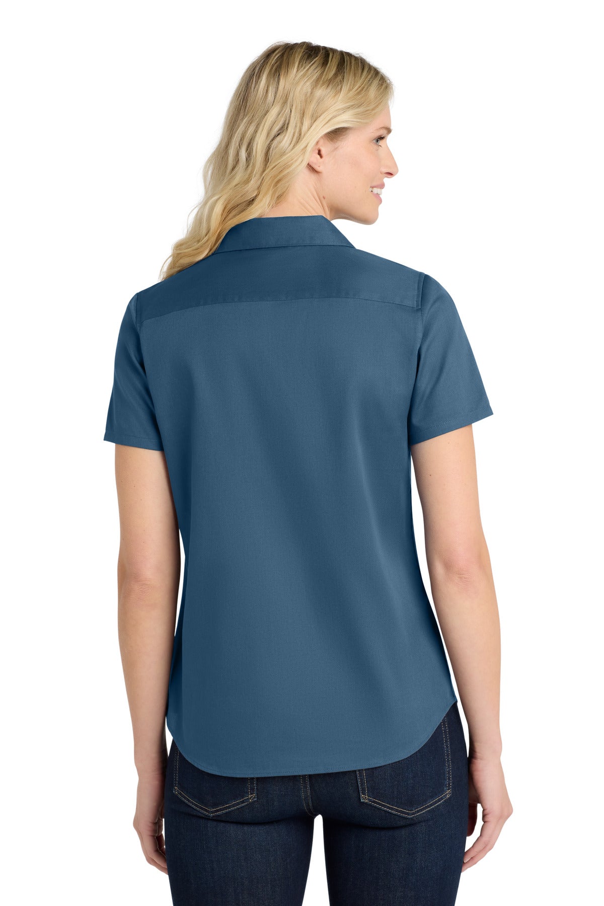 Port Authority Women's Short Sleeve SuperPro React Twill Shirt. LW809 - Regatta Blue - back