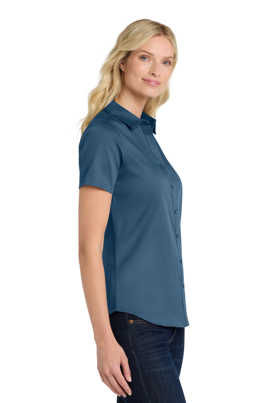 Port Authority Women's Short Sleeve SuperPro React Twill Shirt. LW809 - Regatta Blue - side