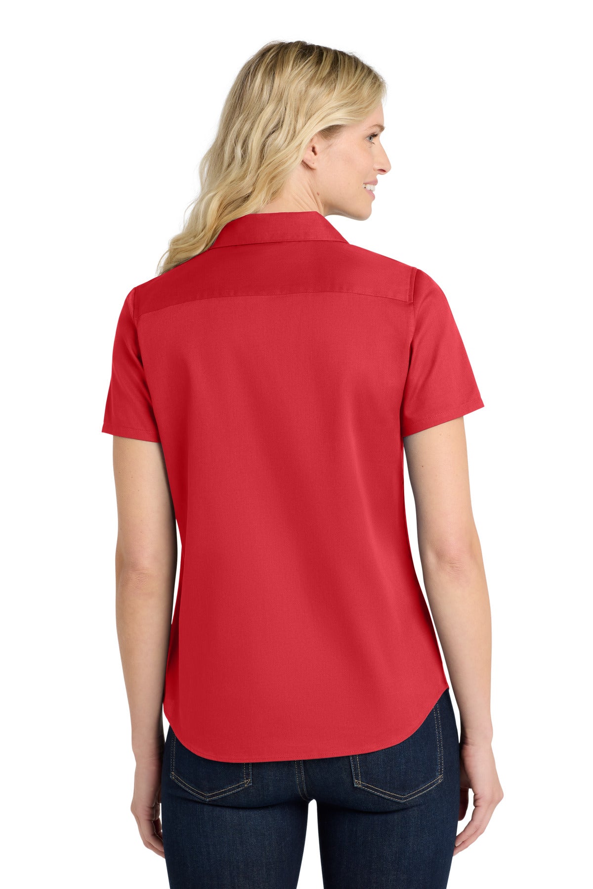 Port Authority Women's Short Sleeve SuperPro React Twill Shirt. LW809 - Rich Red - back