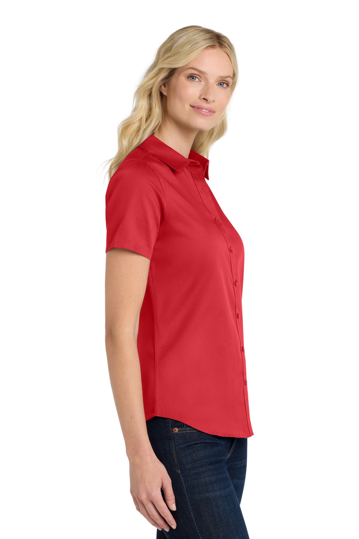 Port Authority Women's Short Sleeve SuperPro React Twill Shirt. LW809 - Rich Red - side