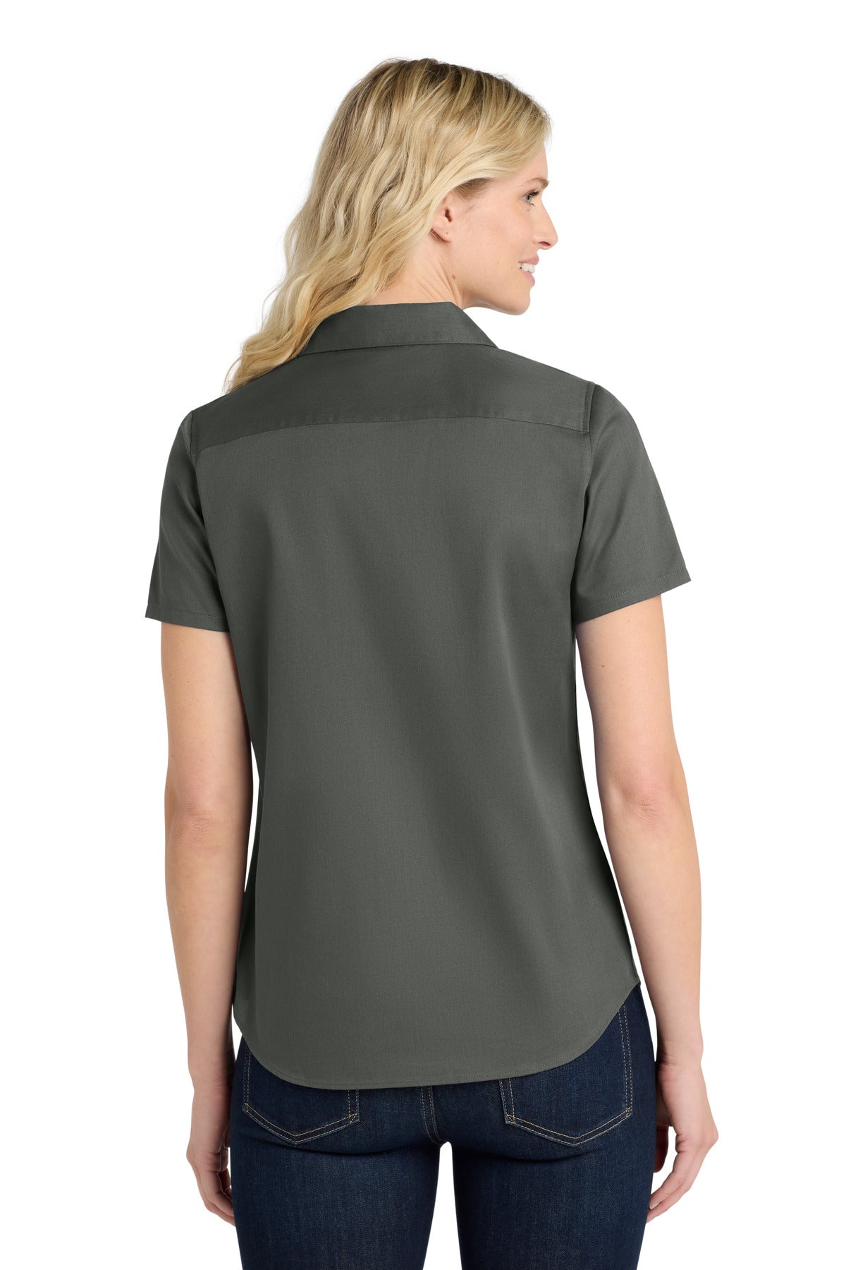 Port Authority Women's Short Sleeve SuperPro React Twill Shirt. LW809 - Storm Grey - back