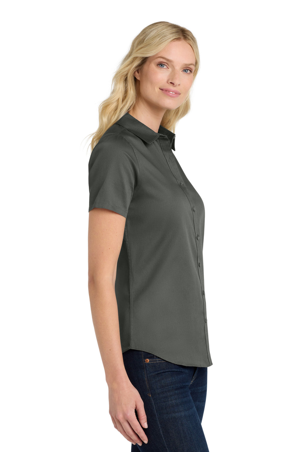 Port Authority Women's Short Sleeve SuperPro React Twill Shirt. LW809 - Storm Grey - side