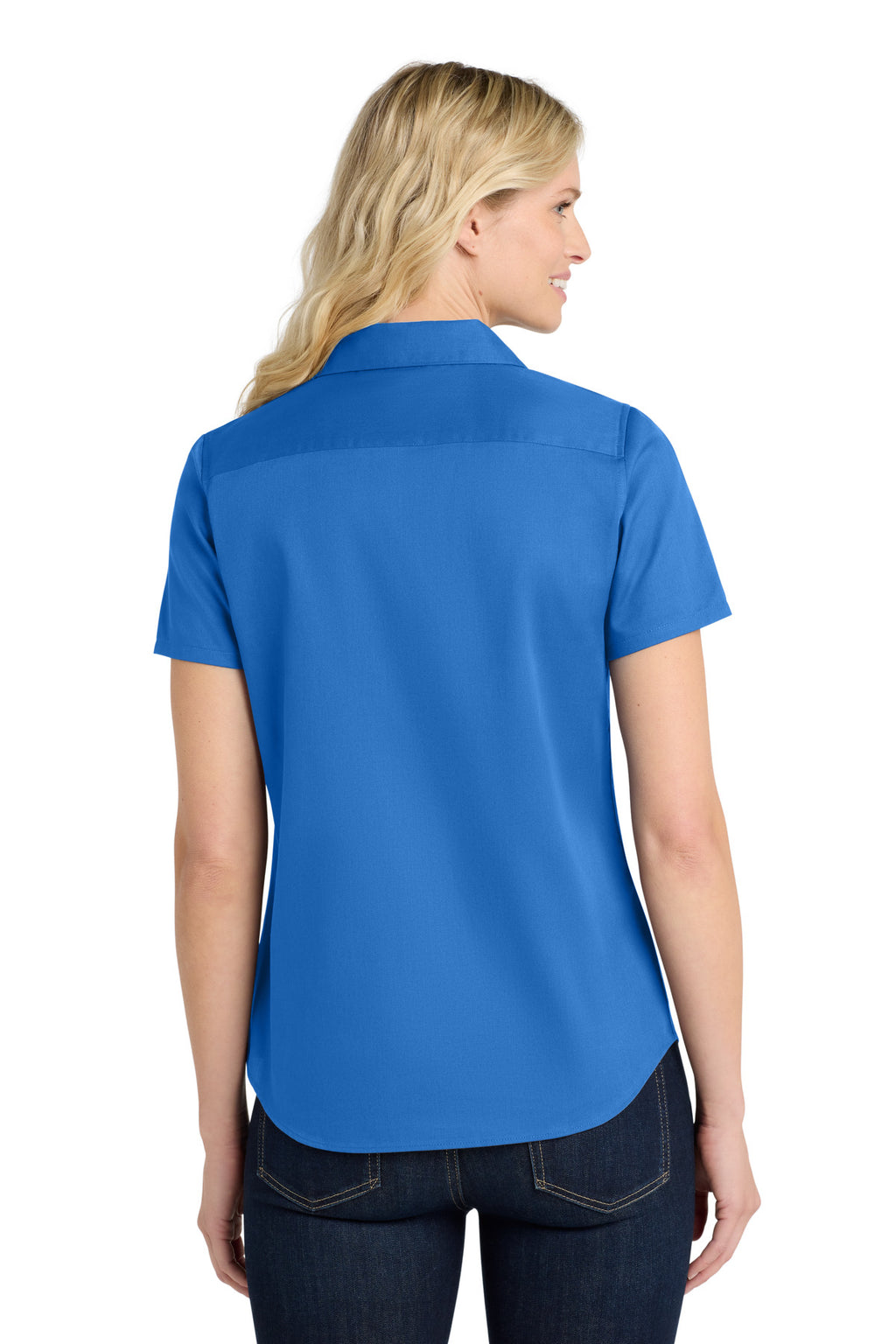 Port Authority Women's Short Sleeve SuperPro React Twill Shirt. LW809 - Strong Blue - back
