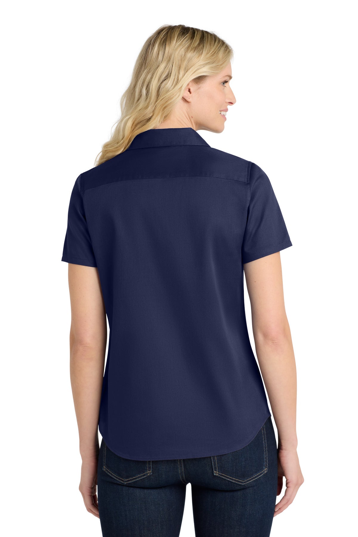 Port Authority Women's Short Sleeve SuperPro React Twill Shirt. LW809 - True Navy - back