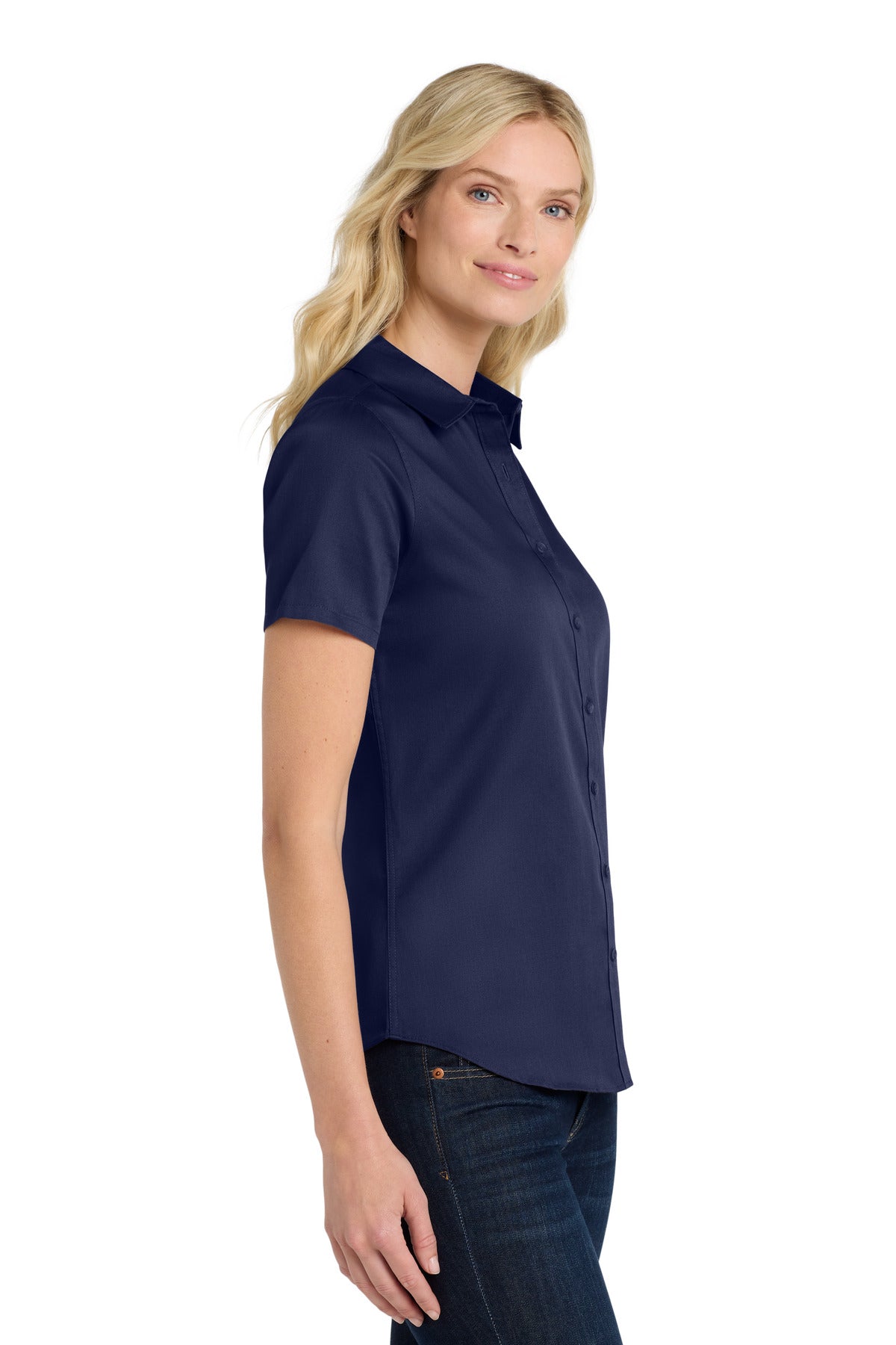 Port Authority Women's Short Sleeve SuperPro React Twill Shirt. LW809 - True Navy - side