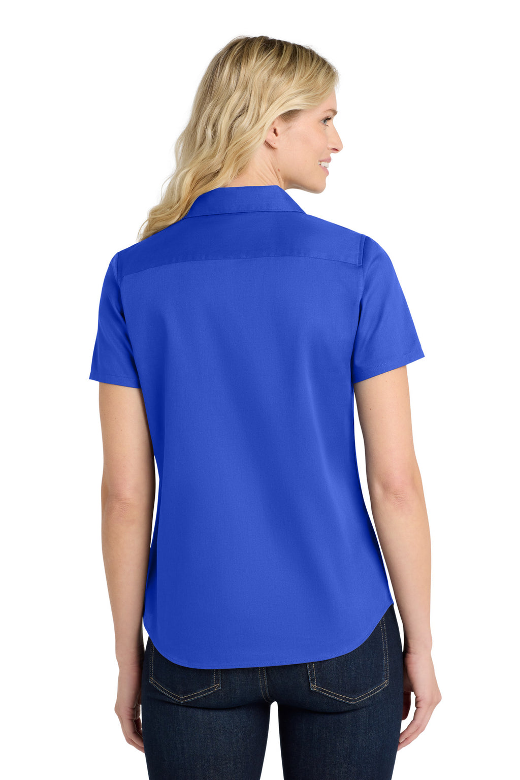 Port Authority Women's Short Sleeve SuperPro React Twill Shirt. LW809 - True Royal - back