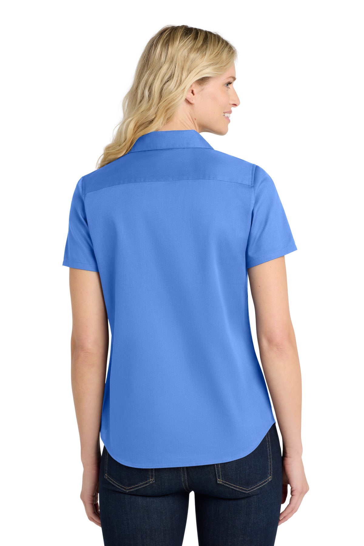 Port Authority Women's Short Sleeve SuperPro React Twill Shirt. LW809 - Ultramarine Blue - back