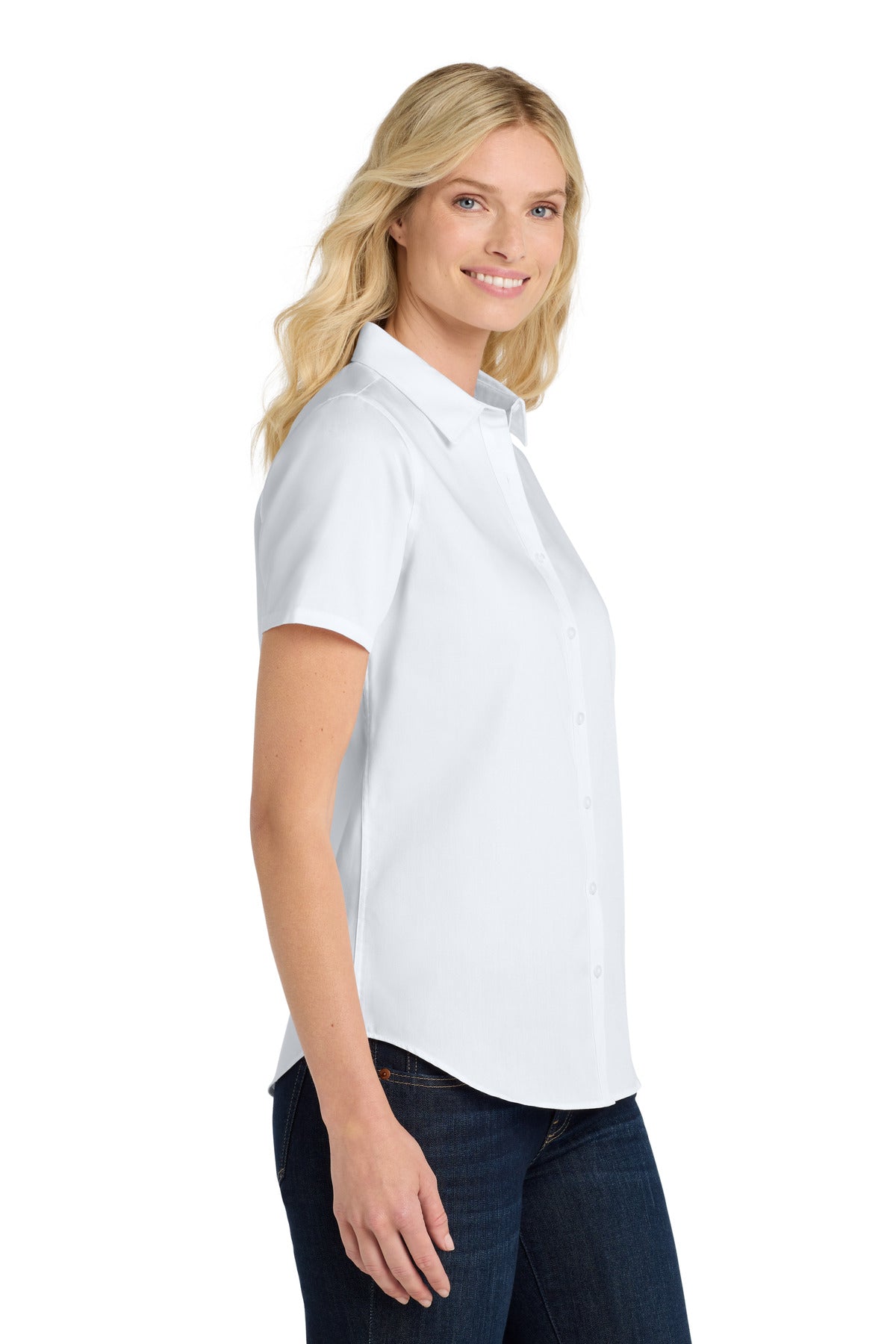 Port Authority Women's Short Sleeve SuperPro React Twill Shirt. LW809 - White - side