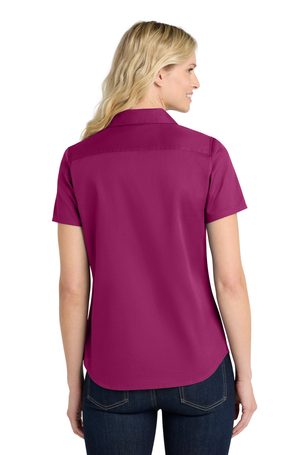 Port Authority Women's Short Sleeve SuperPro React Twill Shirt. LW809 - Wild Berry - back