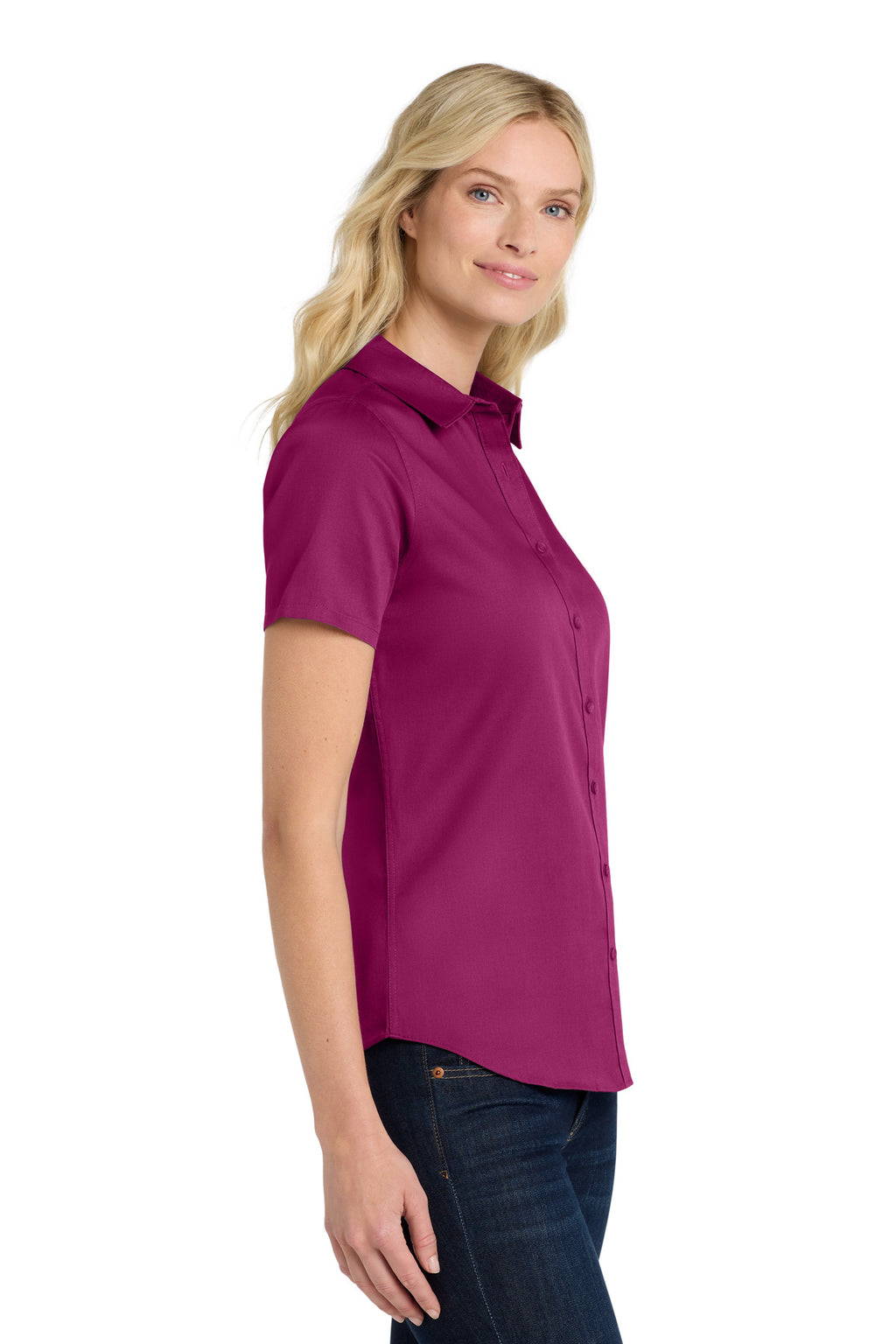 Port Authority Women's Short Sleeve SuperPro React Twill Shirt. LW809 - Wild Berry - side