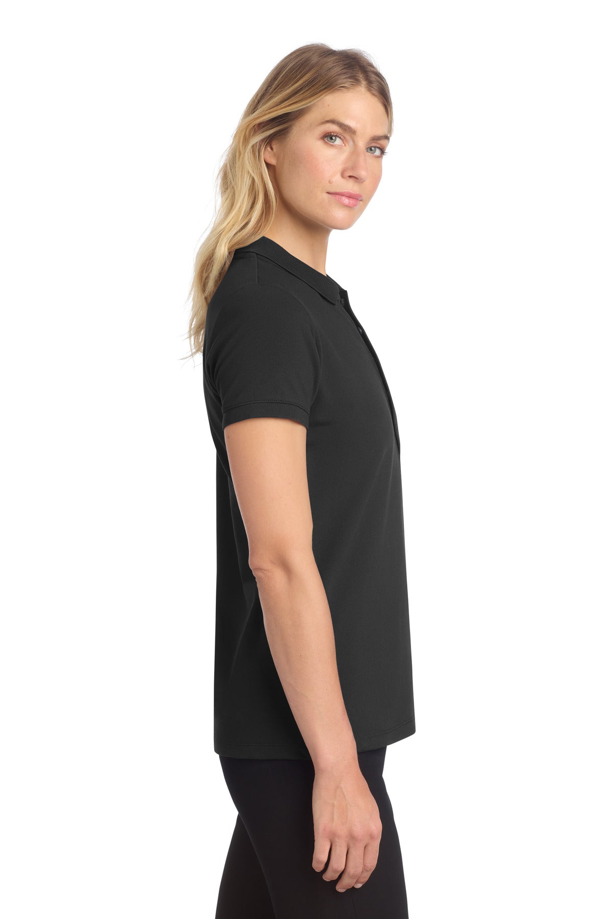 Mercer+Mettle Women's Stretch Heavyweight Pique Polo MM1001 - Deep Black - side