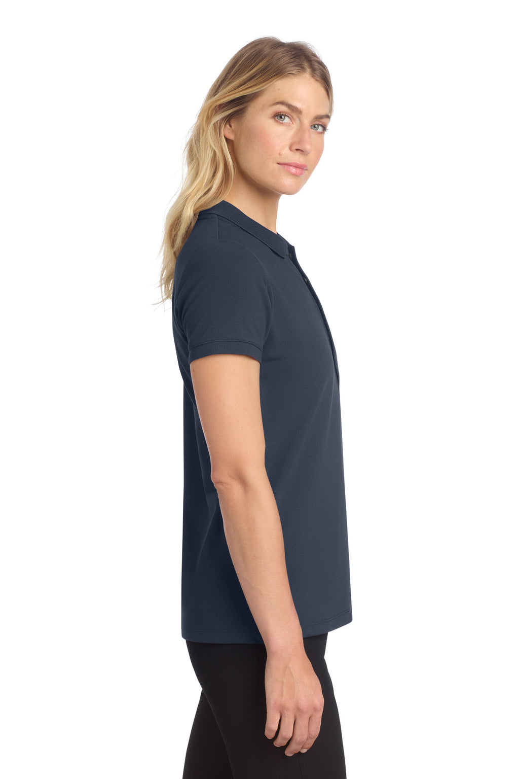 Mercer+Mettle Women's Stretch Heavyweight Pique Polo MM1001 - Night Navy - side