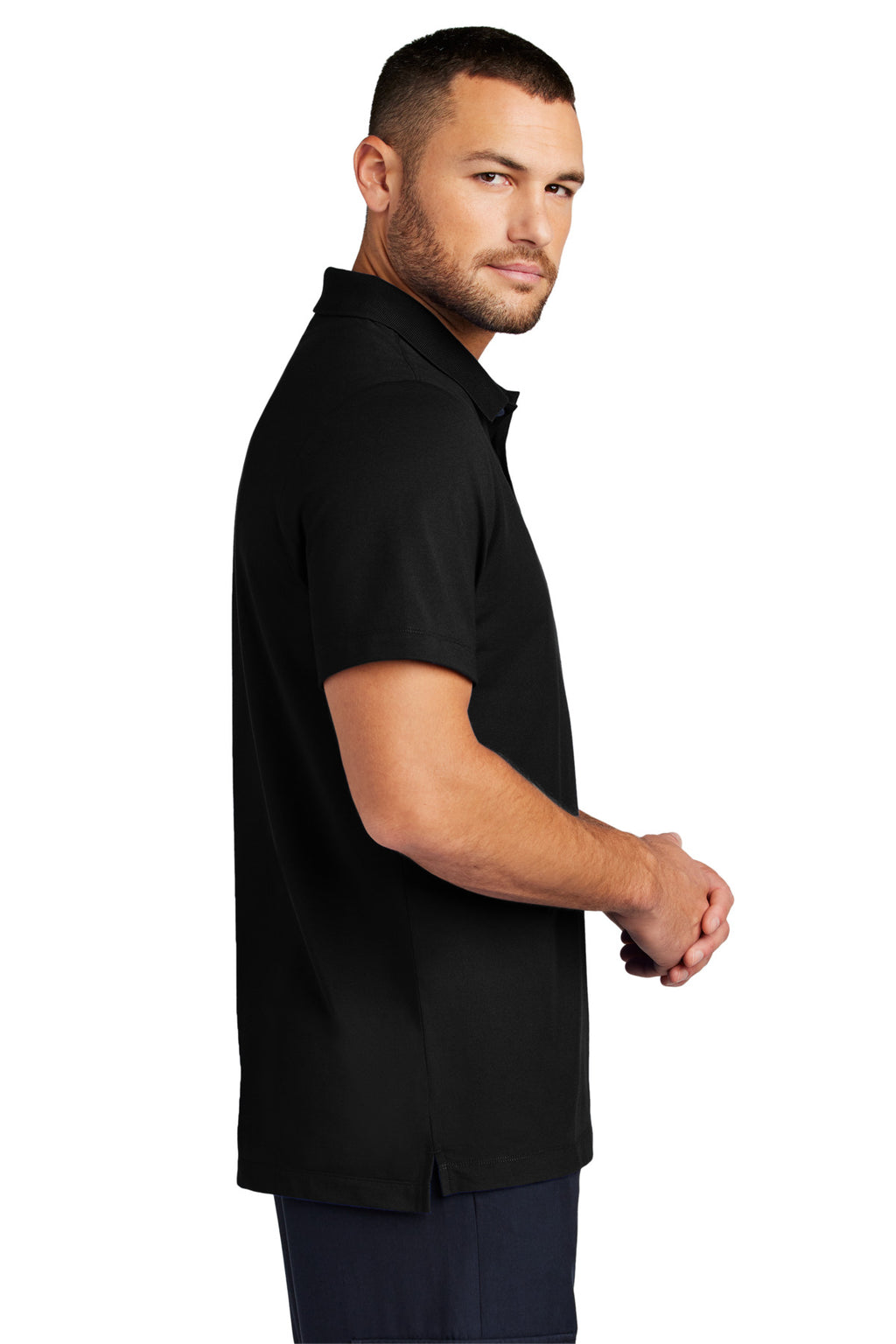 Mercer+Mettle Stretch Pique Polo MM1004 - Deep Black - side