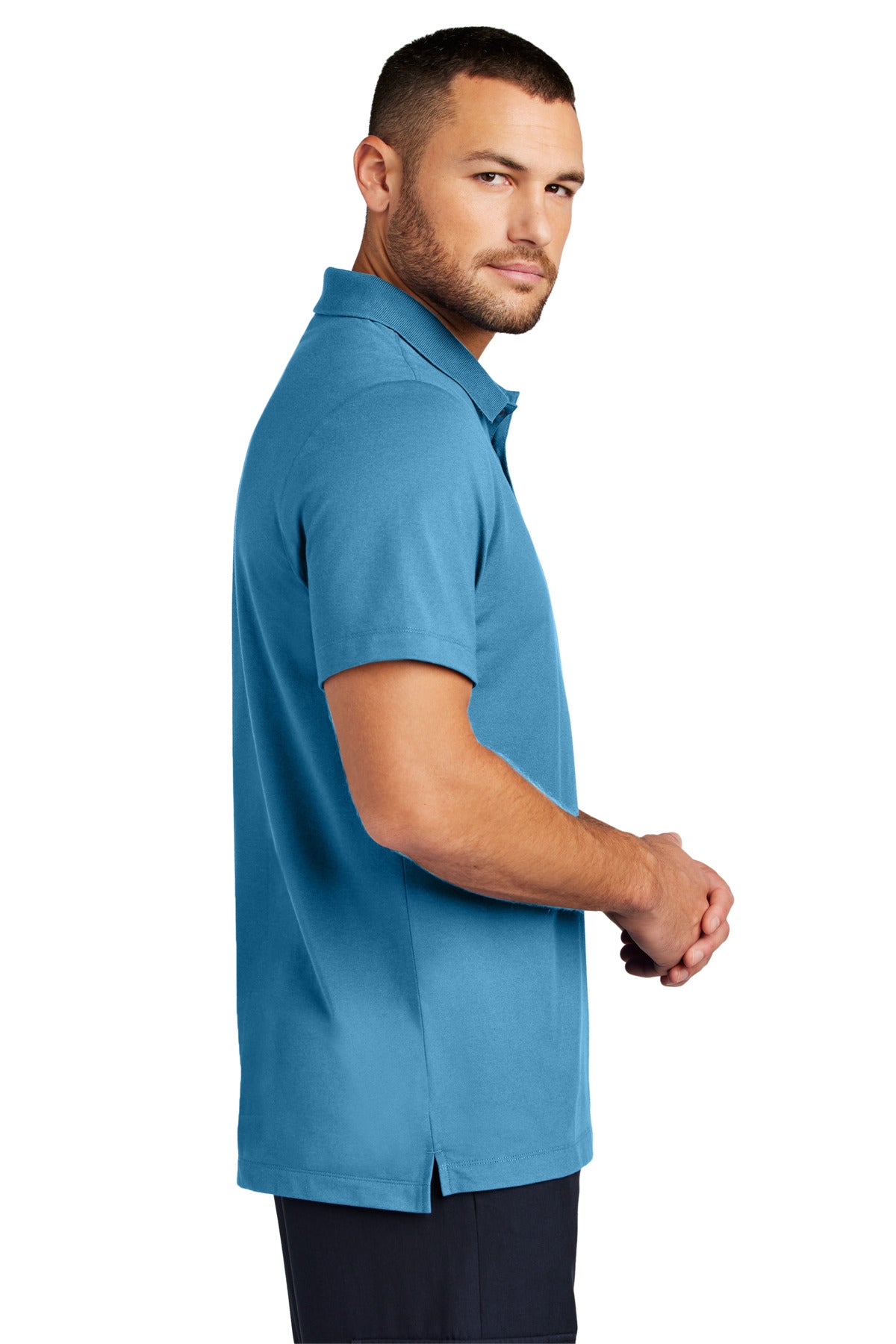 Mercer+Mettle Stretch Pique Polo MM1004 - Parisian Blue - side