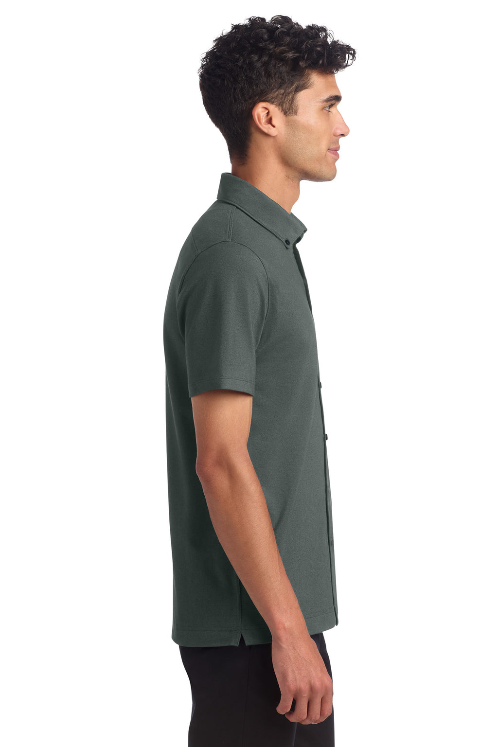 Mercer+Mettle Stretch Pique Full-Button Polo MM1006 - Anchor Grey - side
