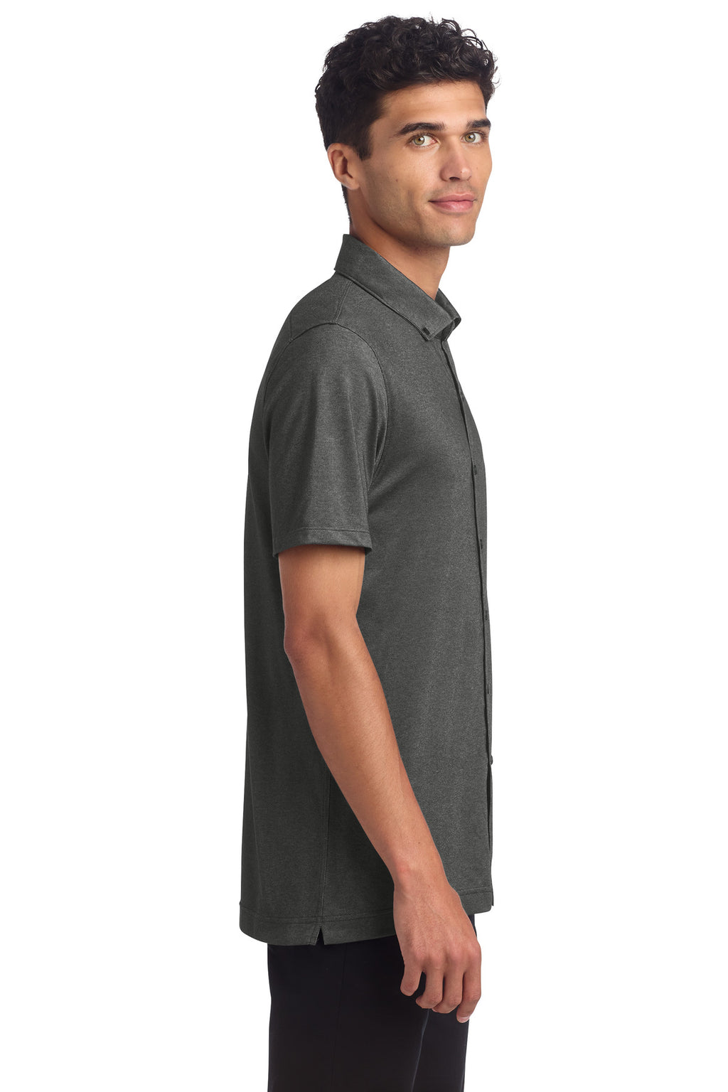 Mercer+Mettle Stretch Pique Full-Button Polo MM1006 - Anchor Grey Heather - side
