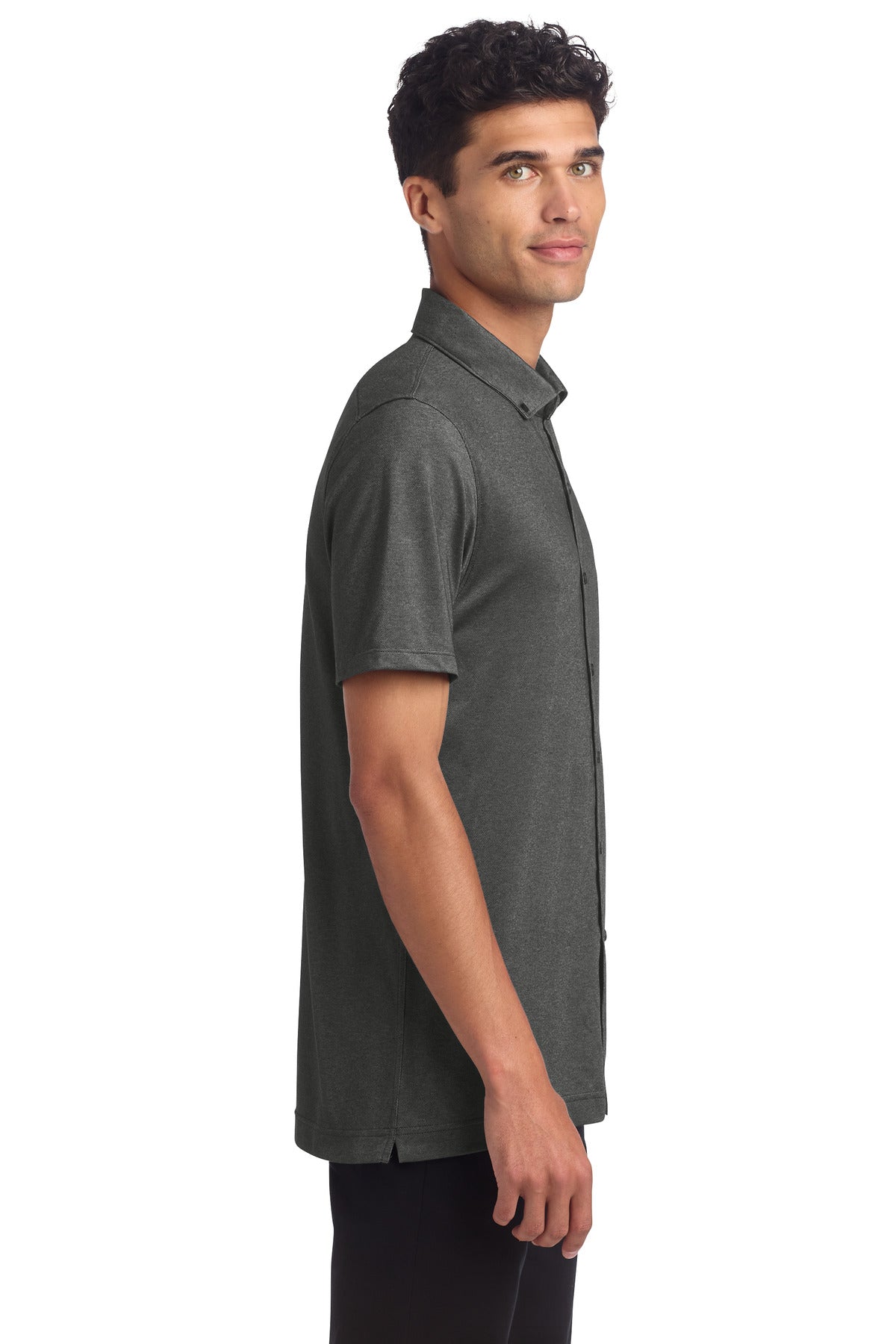 Mercer+Mettle Stretch Pique Full-Button Polo MM1006 - Anchor Grey Heather - side