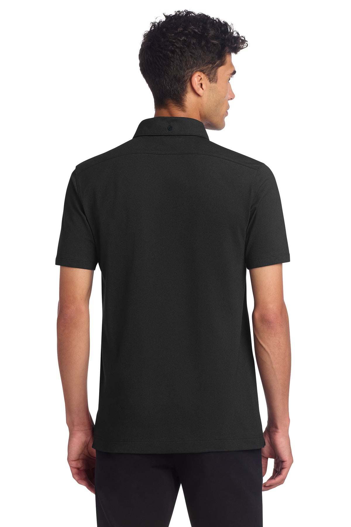 Mercer+Mettle Stretch Pique Full-Button Polo MM1006 - Deep Black - back