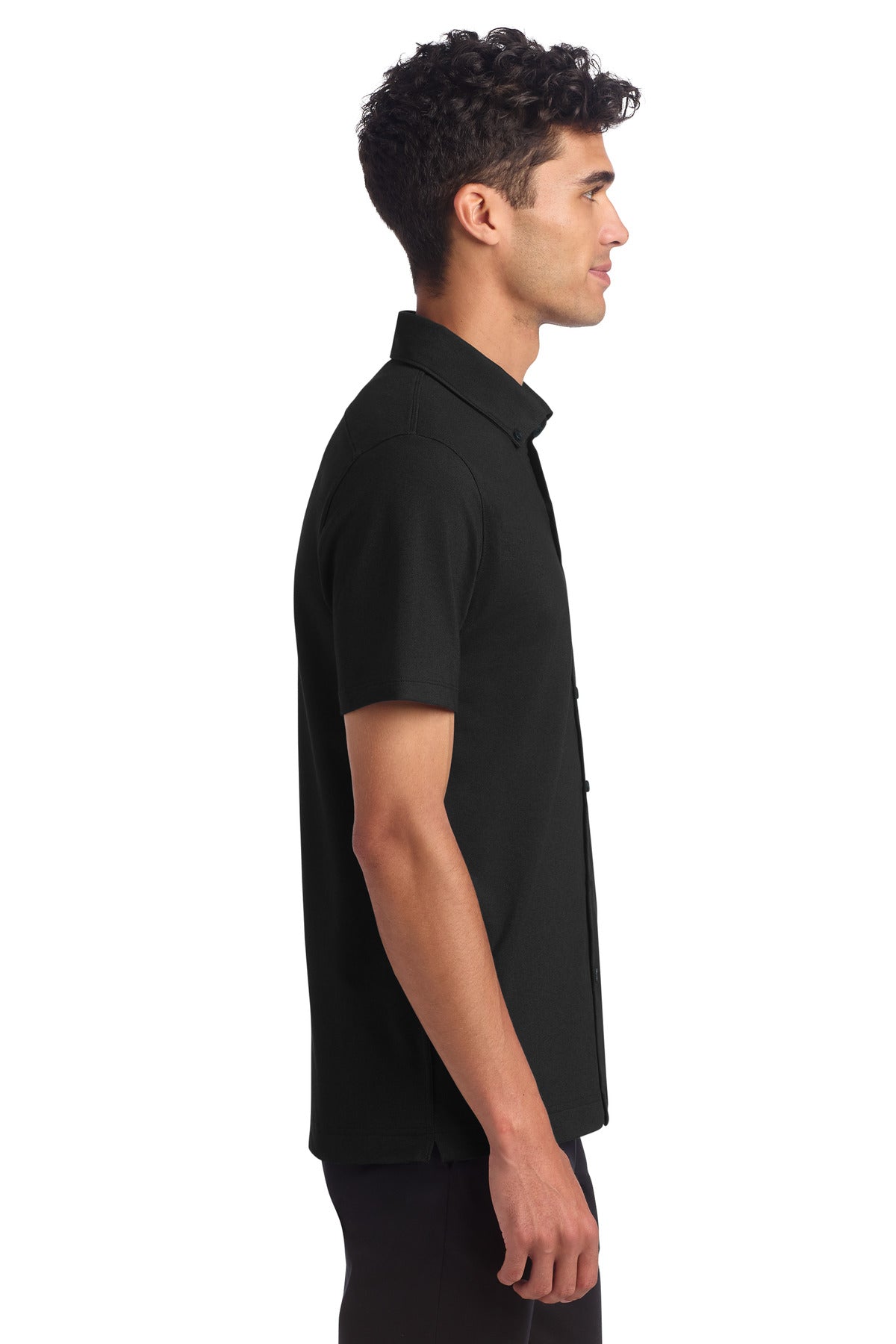 Mercer+Mettle Stretch Pique Full-Button Polo MM1006 - Deep Black - side