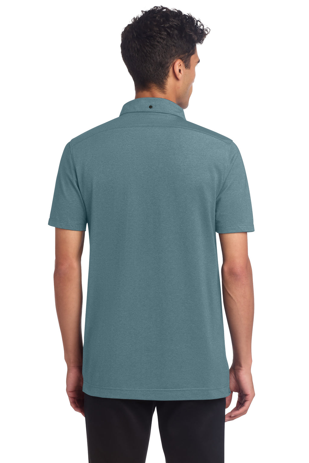Mercer+Mettle Stretch Pique Full-Button Polo MM1006 - Parisian Blue Heather - back