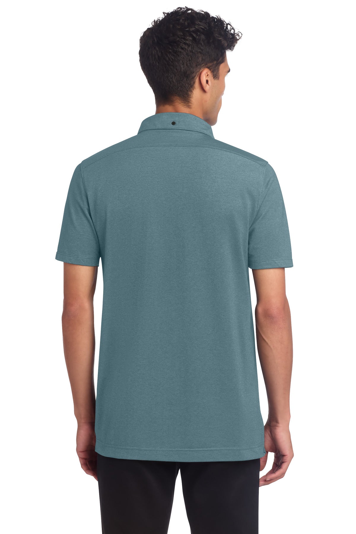 Mercer+Mettle Stretch Pique Full-Button Polo MM1006 - Parisian Blue Heather - back