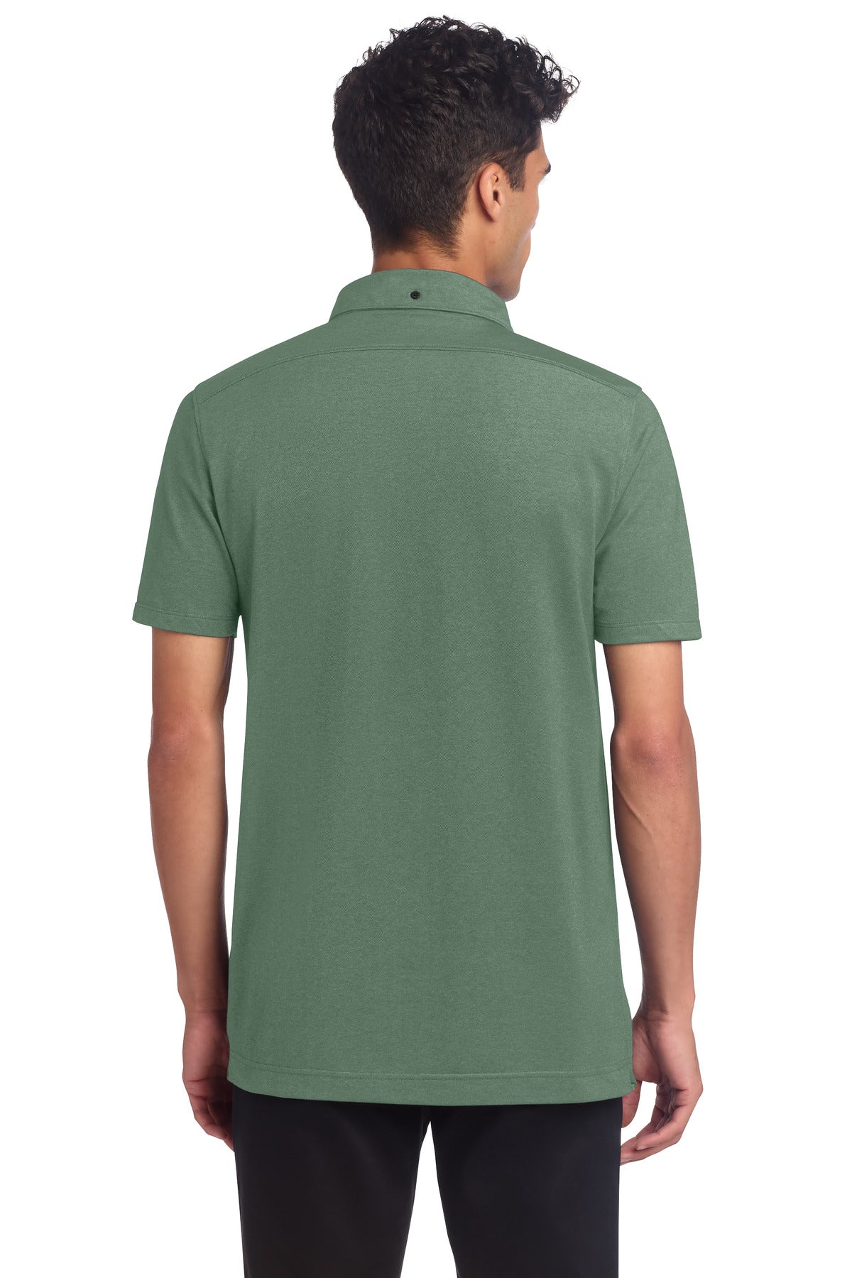 Mercer+Mettle Stretch Pique Full-Button Polo MM1006 - Sage Heather - back