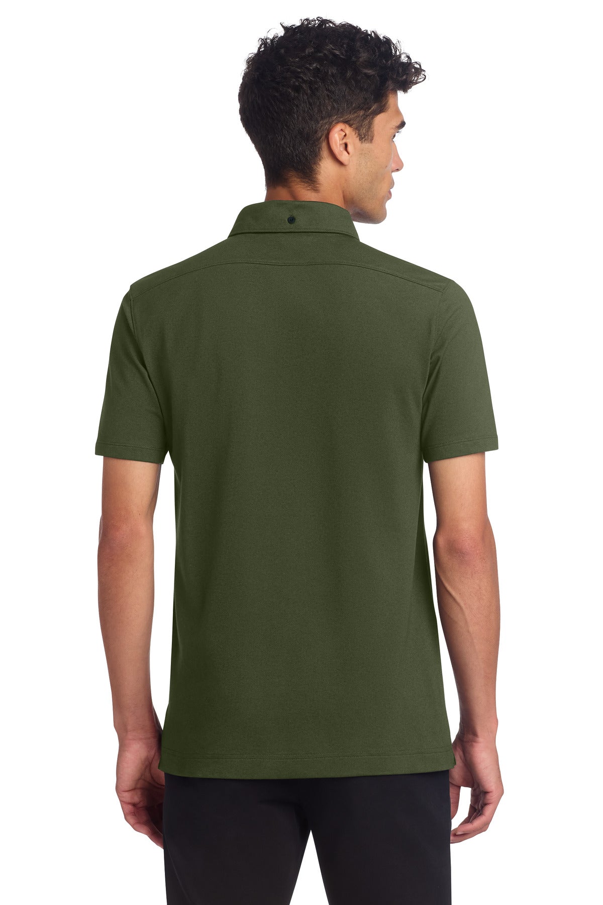 Mercer+Mettle Stretch Pique Full-Button Polo MM1006 - Townsend Green - back