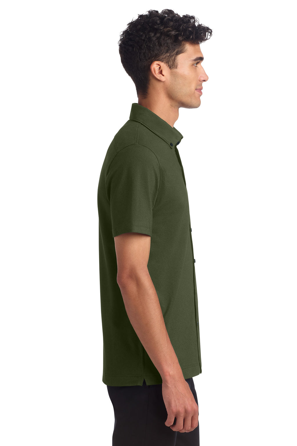 Mercer+Mettle Stretch Pique Full-Button Polo MM1006 - Townsend Green - side