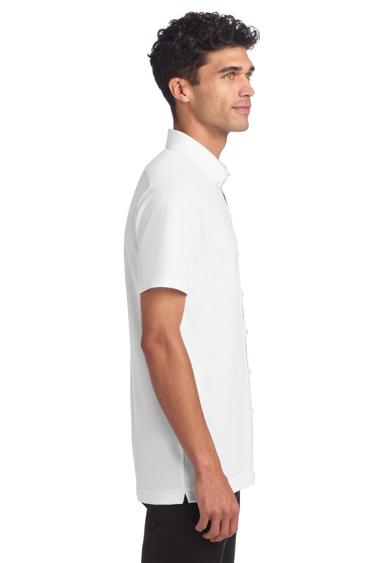 Mercer+Mettle Stretch Pique Full-Button Polo MM1006 - White - side